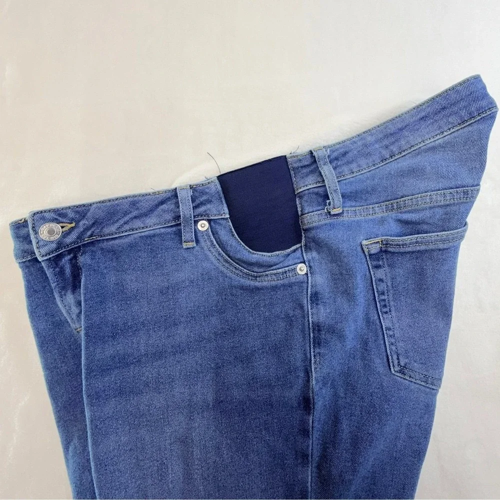 GAP Maternity Slim Straight Jeans Womens‎ 14R Side Panels Blue Stretch Denim